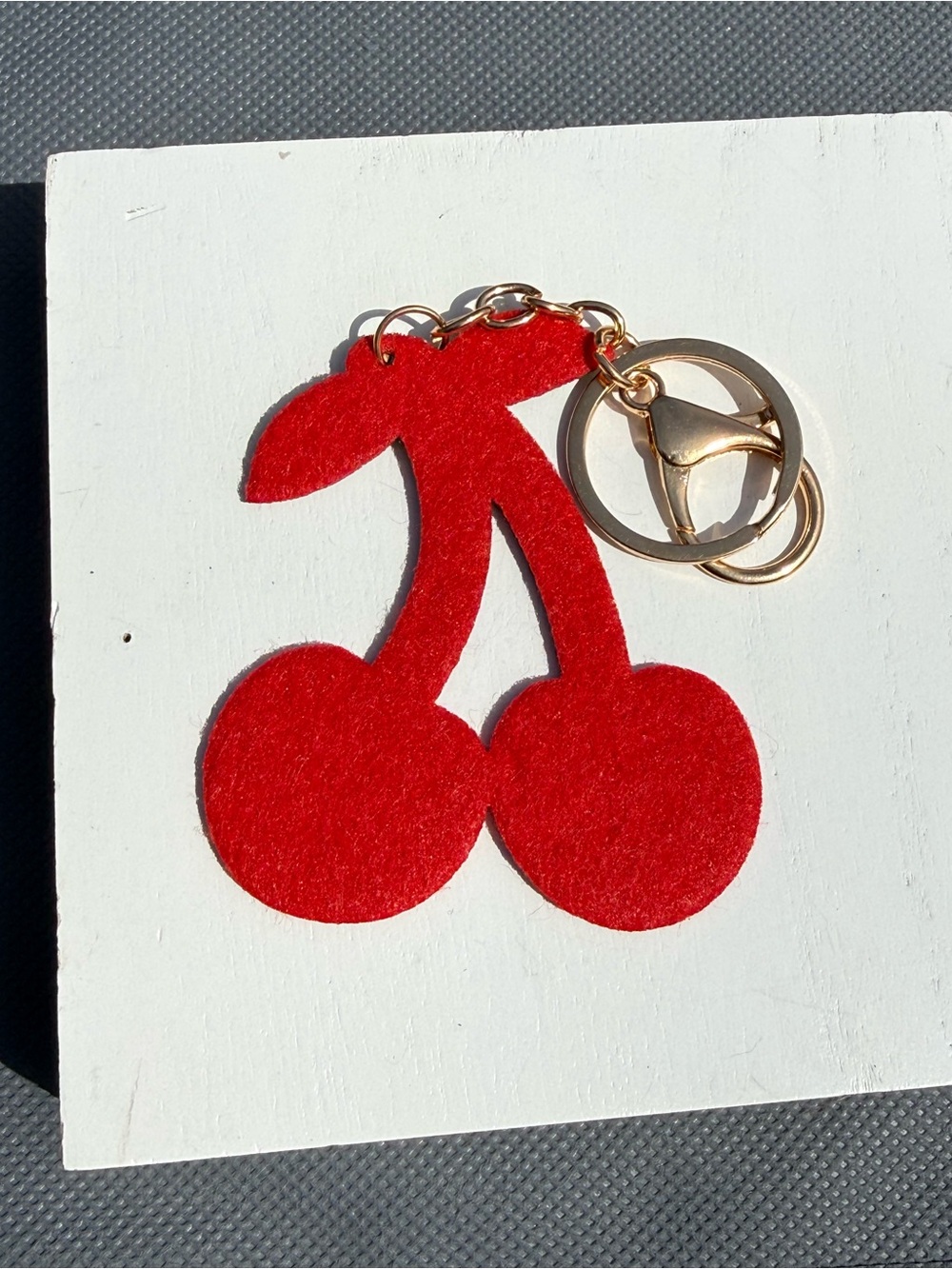 NWT Rhinestone Cherry Keychain - Green Stem, Red Cherries Lightweight - Picture 5 of 5